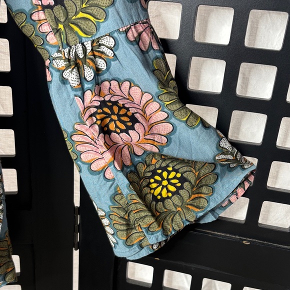 🌸 LOFT Floral V-Neck Blouse Women's Small Blue Pink Green Boho Wide Sleeve 🌸 - Picture 6 of 17